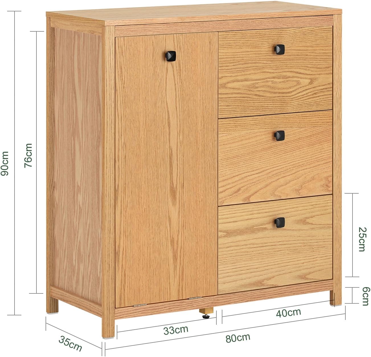 Ντουλάπι Μπάνιου με καλάθι για άπλυτα σακούλα και Συρτάρια 80 x 90 x 35 εκ Φυσικό Χρώμα Ξύλου B0-C993ZHXN