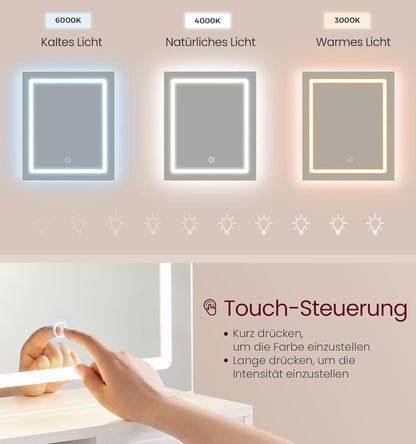 Τραπέζι Μπουντουάρ Μακιγιάζ Tουαλέτας Κρεβατοκάμαρας 80εκ Καθρέφτης με Φωτισμό LED Ρυθμιζόμενο με Πρίζα και USB Θύρες RD-T138W01