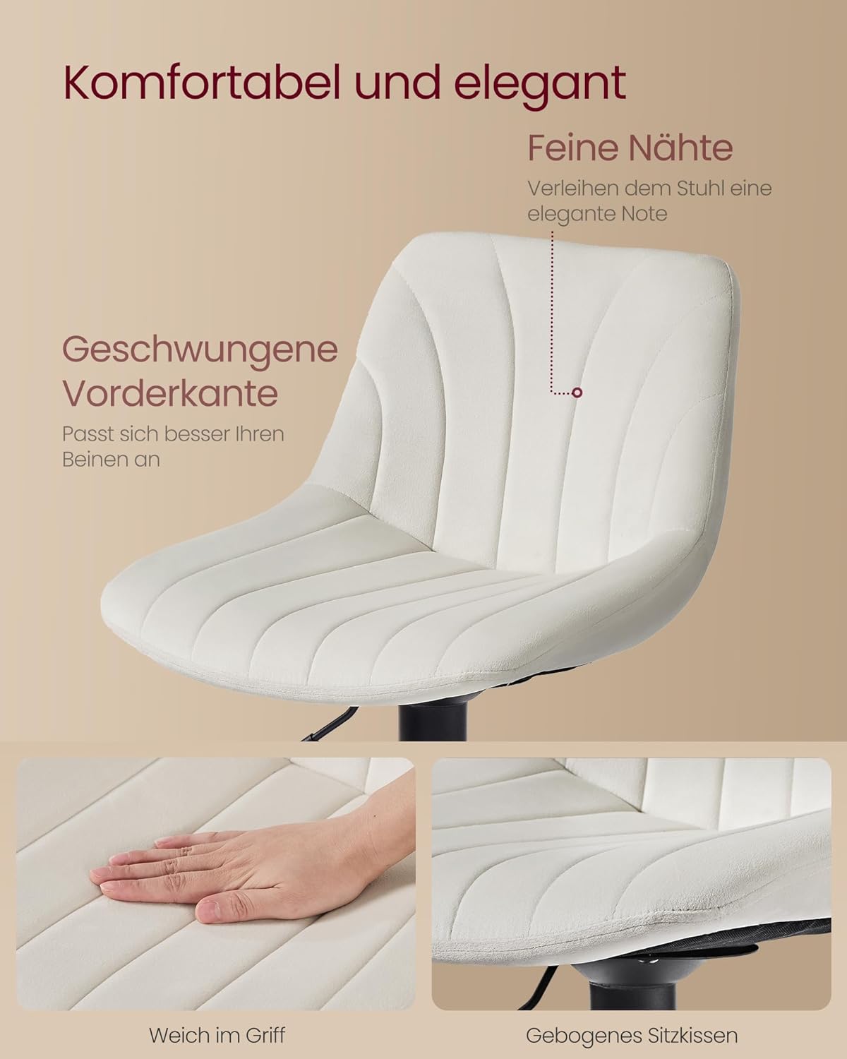 Σκαμπό για Πάσο Κουζίνας Σετ 2 τμχ Ρυθμιζόμενο Ύψος 60-80 εκ με Μεγάλη Σταθερή Βάση Κρεμ LJ-B161WD01