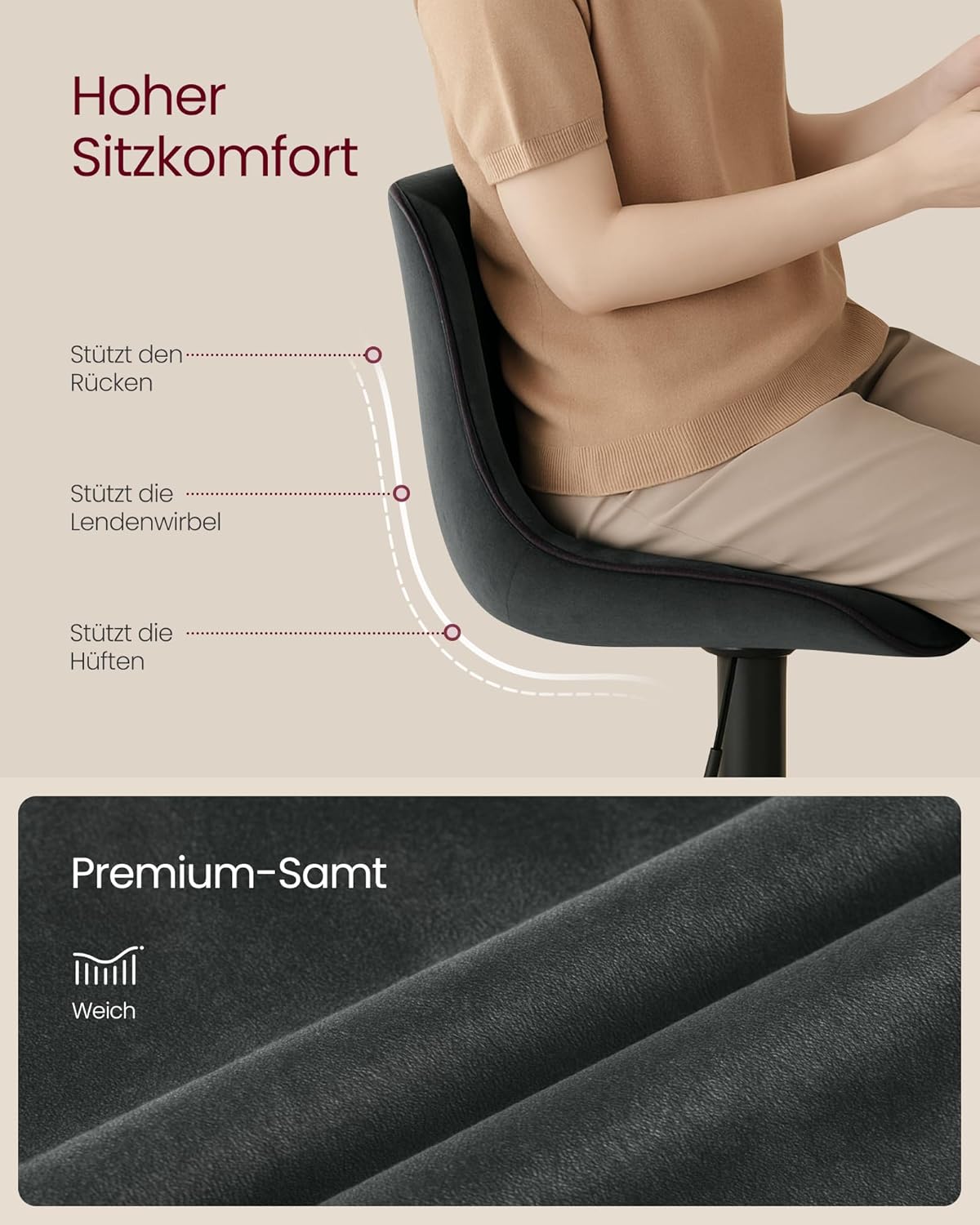 Σκαμπό για Πάσο Κουζίνας Σετ 2 τεμ Εργονομικό Κάθισμα Νησίδας Μπαρ Ρυθμιζόμενο Ύψος 63-84 εκ Μεγάλη Σταθερή Βάση Ανθρακί LJ-B188G01