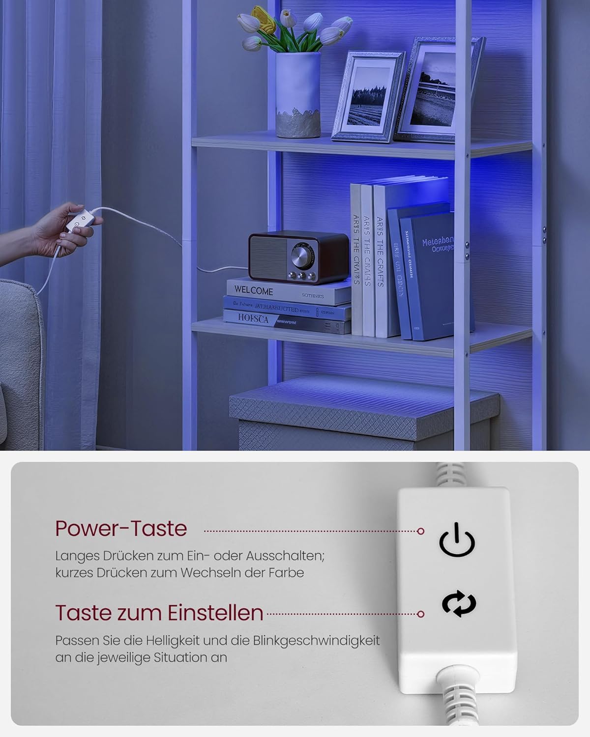 Βιβλιοθήκη με LED Φωτισμό 178 εκ Ύψος Ραφιέρα Βιτρίνα Μπεζ Λευκό 6 Ράφια LL-S120LL01