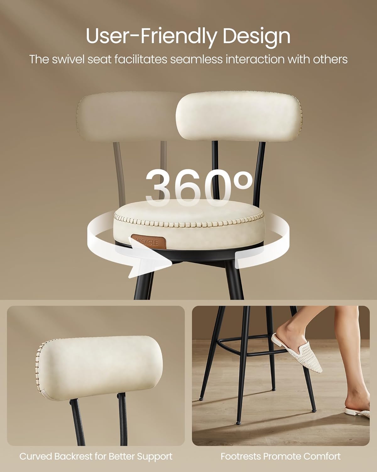 Σκαμπό για Πάσο Κουζίνας Σετ 2 τεμ. και για Μπαρ Περιστρεφόμενα Άνετο Σταθερό EKHO Ύψους Καθίσματος 76 εκ LB-C889W01