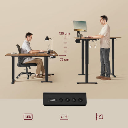 Γωνιακό Ηλεκτρικό Γραφείο Ρυθμιζόμενου Ύψους 160x140x60 Καφέ με Πρίζες USB Θύρες και Ρόδες LS-D264K01