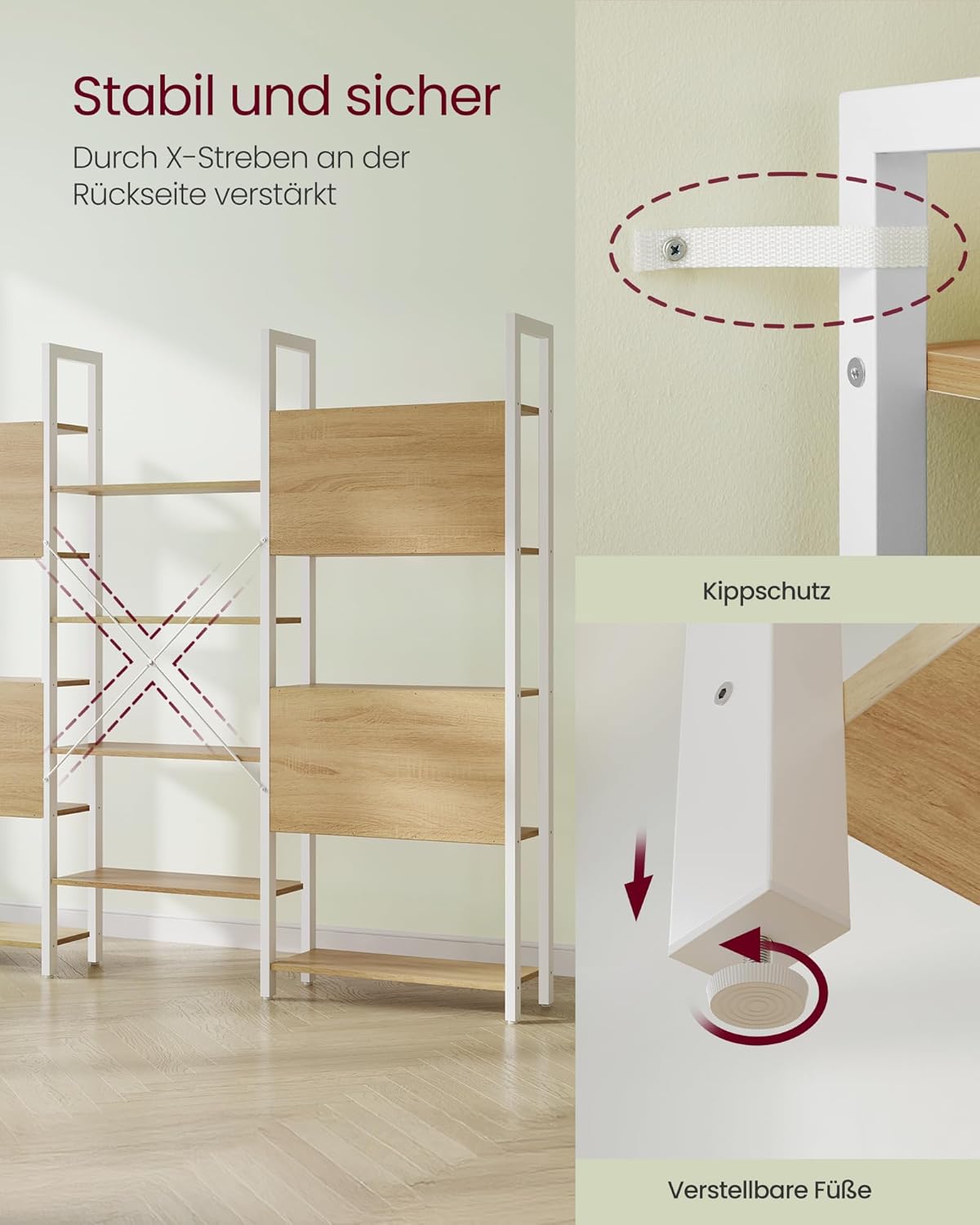 Μεγάλη Βιβλιοθήκη Ράφι για Σαλόνι Γραφείο Λευκή με Δρυς LL-S107YA01