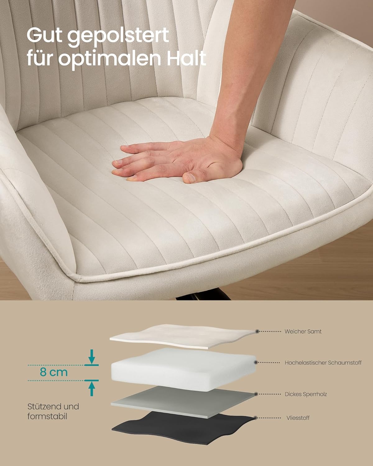 Καρέκλα Τραπεζαρίας Περιστρεφόμενη Βελούδινη Κρεμ άνετη Καρέκλες Τραπεζαρίας Μπουντουάρ Γραφείου KDC-B35161LH01