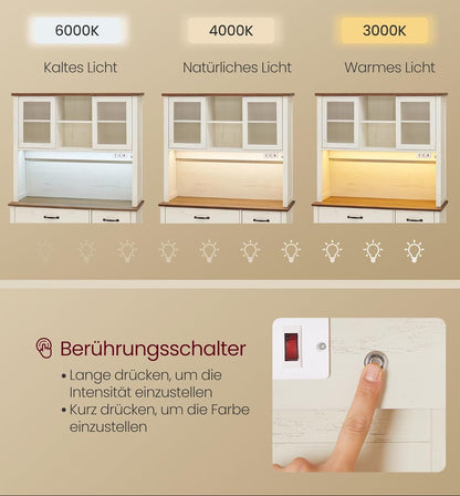 Μπουφές με φωτισμό Ντουλάπι Βοηθητικό Ράφι Κουζίνας με Συρόμενες πόρτες και συρτάρια 39,5 x 106,5 x 180,6 εκ Παλαιωμένο Λευκό BB-K391W02