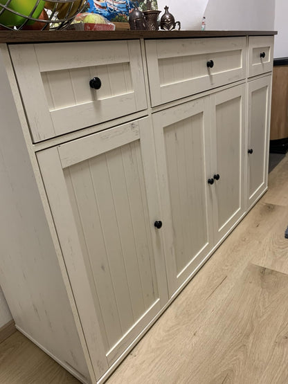 Μπουφές Κουζίνας με Πάγκο Ντουλάπι Βοηθητικό Ράφι Κουζίνας Vintage Λευκό/Μελί Συναρμολόγηση Χωρίς Εργαλεία BB-K376WJ02