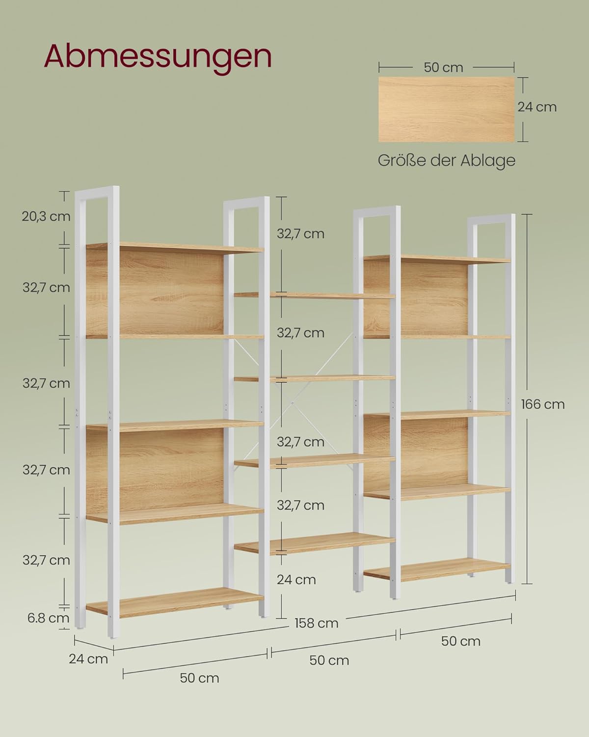Μεγάλη Βιβλιοθήκη Ράφι για Σαλόνι Γραφείο Λευκή με Δρυς LL-S107YA01
