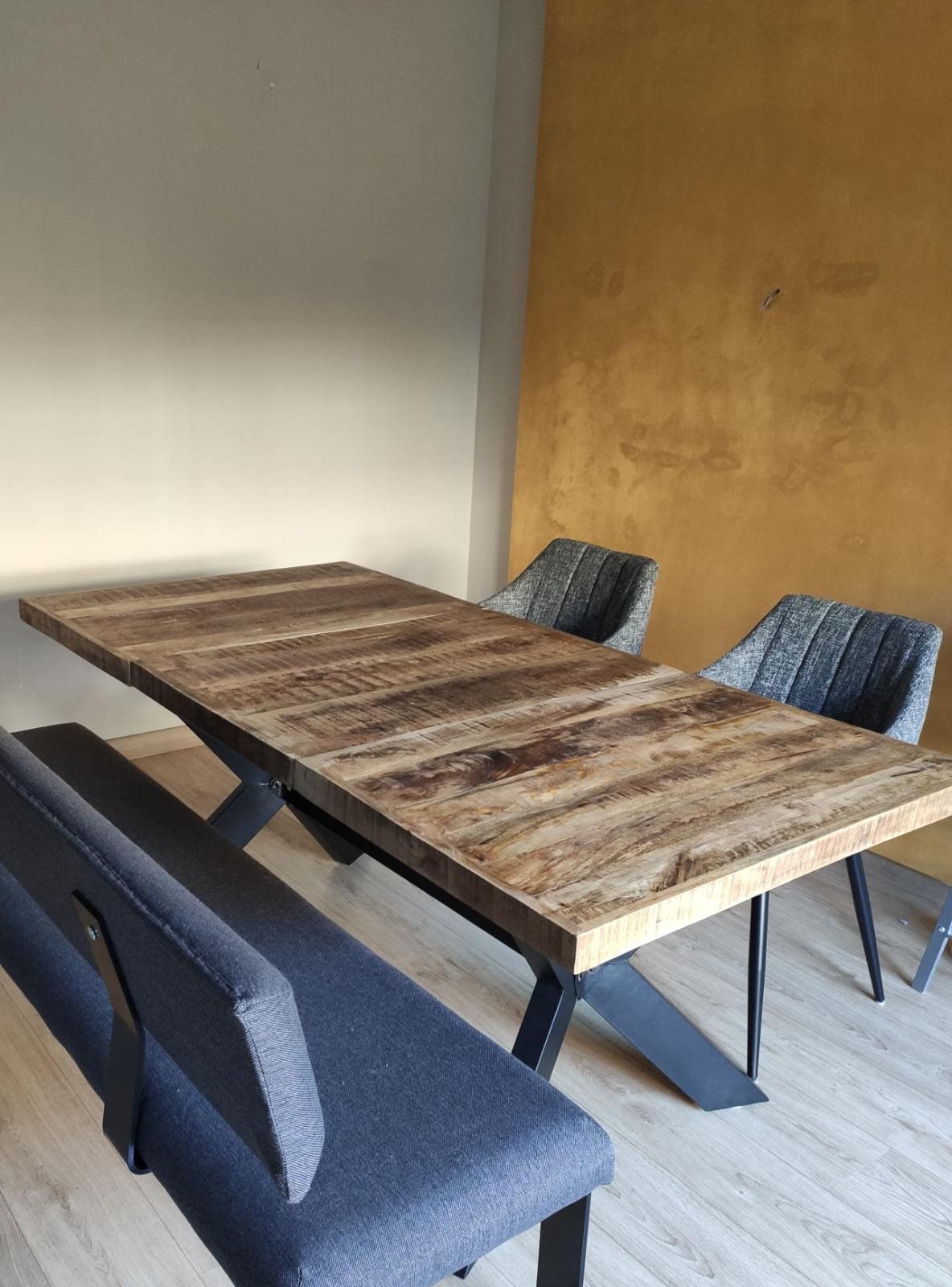 Kloster-Küchen-Esstisch, 140 cm, Esstisch, industrieller Wohnzimmer-Schreibtisch, massives Mangoholz, 1247437 