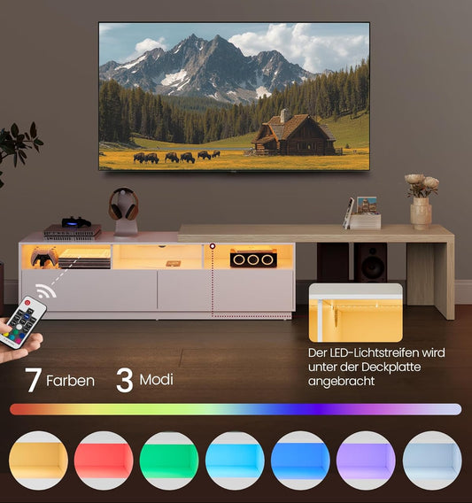 Έπιπλο Τηλεόρασης με Ρυθμιζόμενο Μήκος 162-270 εκ Ντουλάπι Γωνιακό Φωτισμός LED με Πολύμπριζο LTV-126W02