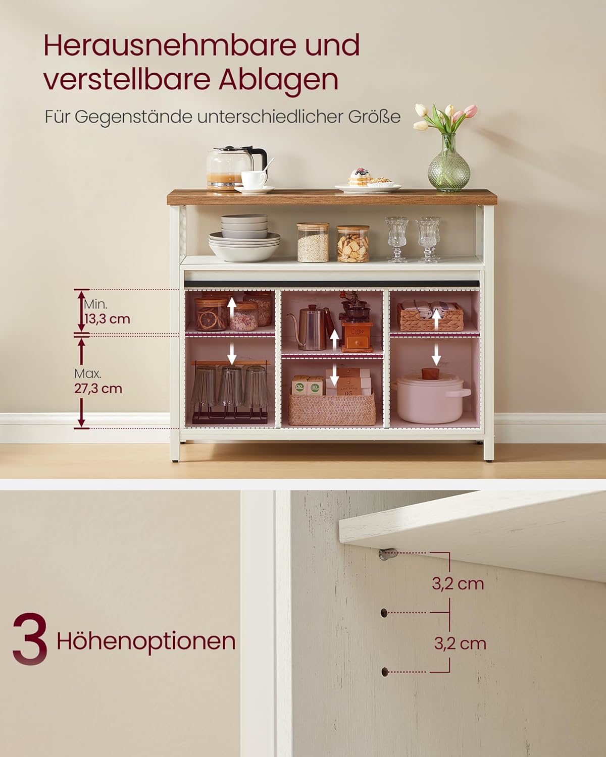 Έπιπλο Εισόδου Μπουφές Κονσόλα Βοηθητικό Κουζίνας με 2 Συρόμενες Πόρτες 33 x 100 x 80 εκ Λευκό με Μελί LS-C092W01