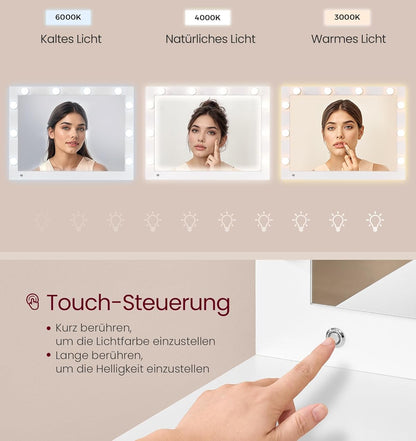 Τραπέζι Μπουντουάρ Μακιγιάζ Tουαλέτας Με Σκαμπό Κρεβατοκάμαρας Καθρέφτης Φώτα LED με Πρίζες 110εκ B0F-6YG3QHV