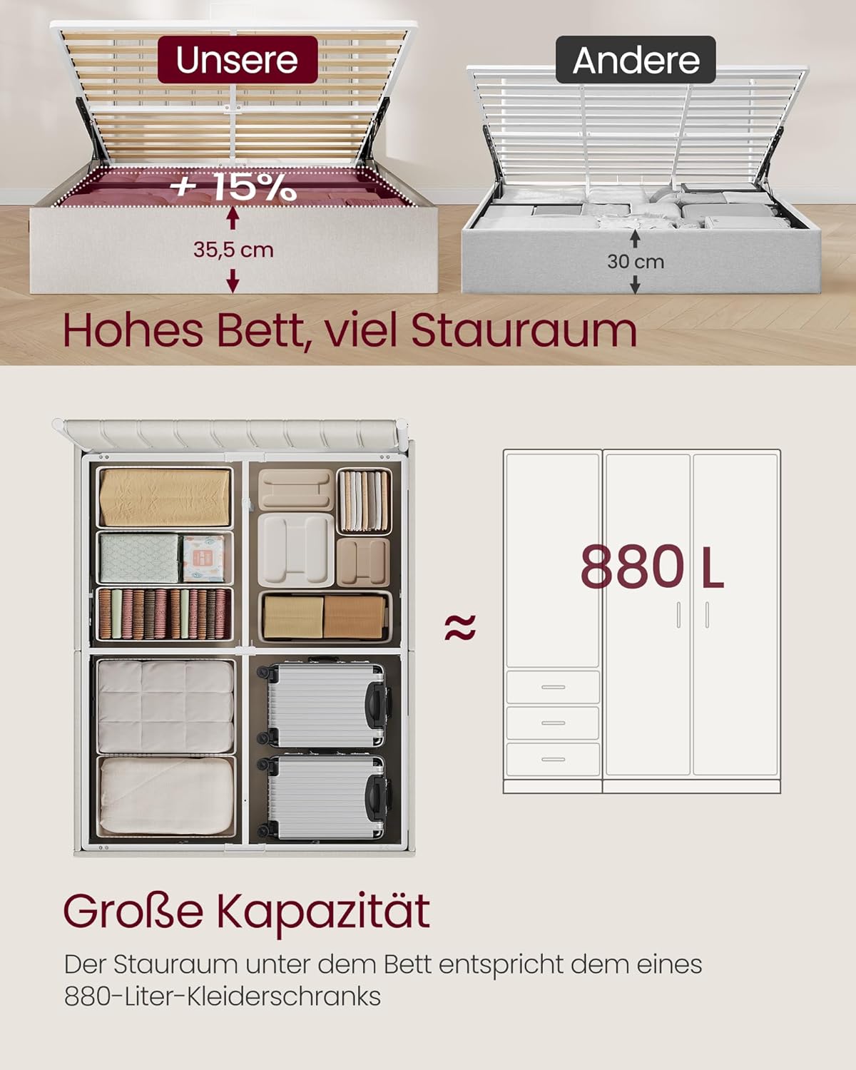 Σκελετός Διπλού Κρεβατιού με αποθηκευτικό Χώρο Κρεβάτι 160x200 εκ με Υδραυλικό σύστημα ανύψωσης RM-B615LH01