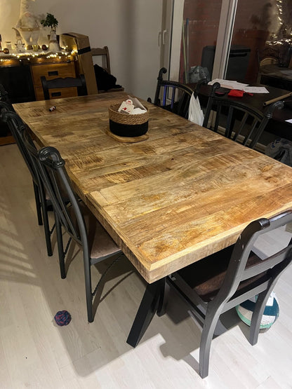 Kloster-Küchen-Esstisch, 140 cm, Esstisch, industrieller Wohnzimmer-Schreibtisch, massives Mangoholz, 1247437 