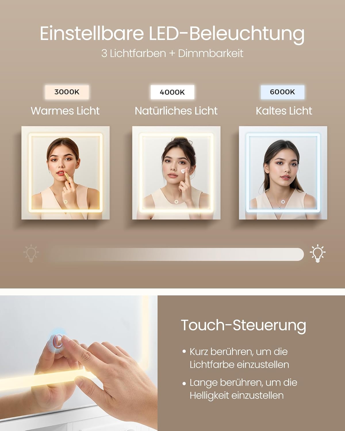 Τραπέζι Μπουντουάρ Μακιγιάζ Tουαλέτας με Καθρέφτη και φώτα LED Πολύπριζο Συρτάρια 10x μεγεθυντικός καθρέφτης 3 χρώματα Φωτός RD-T137W01