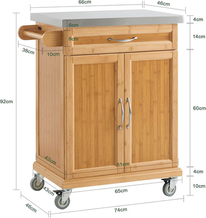 Τρόλεϊ Κουζίνας Νησίδα Ντουλάπι Βοηθητικό Τραπέζι Μπαμπού Ράφι Κουζίνας Boho Επιφάνεια Ανοξείδωτο 66 x 92 x 46 εκ .B0-BG83PYJ3