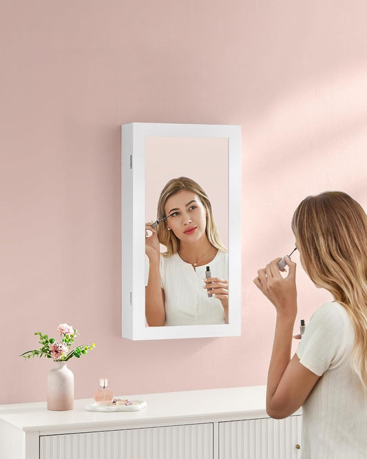 Wall Cabinet Mirror Makeup Hanging Wall Jewelry Cabinet White JB-C51W