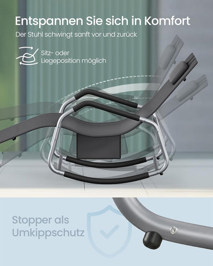 Πολυθρόνα Σεζλόνγκ Κήπου Μπαλκονιού Εργονομική Μεγάλης αντοχής έως 150 κιλά Ξαπλώστρα Κουνιστή με Προσκέφαλο Γκρι GC-B230GZ02