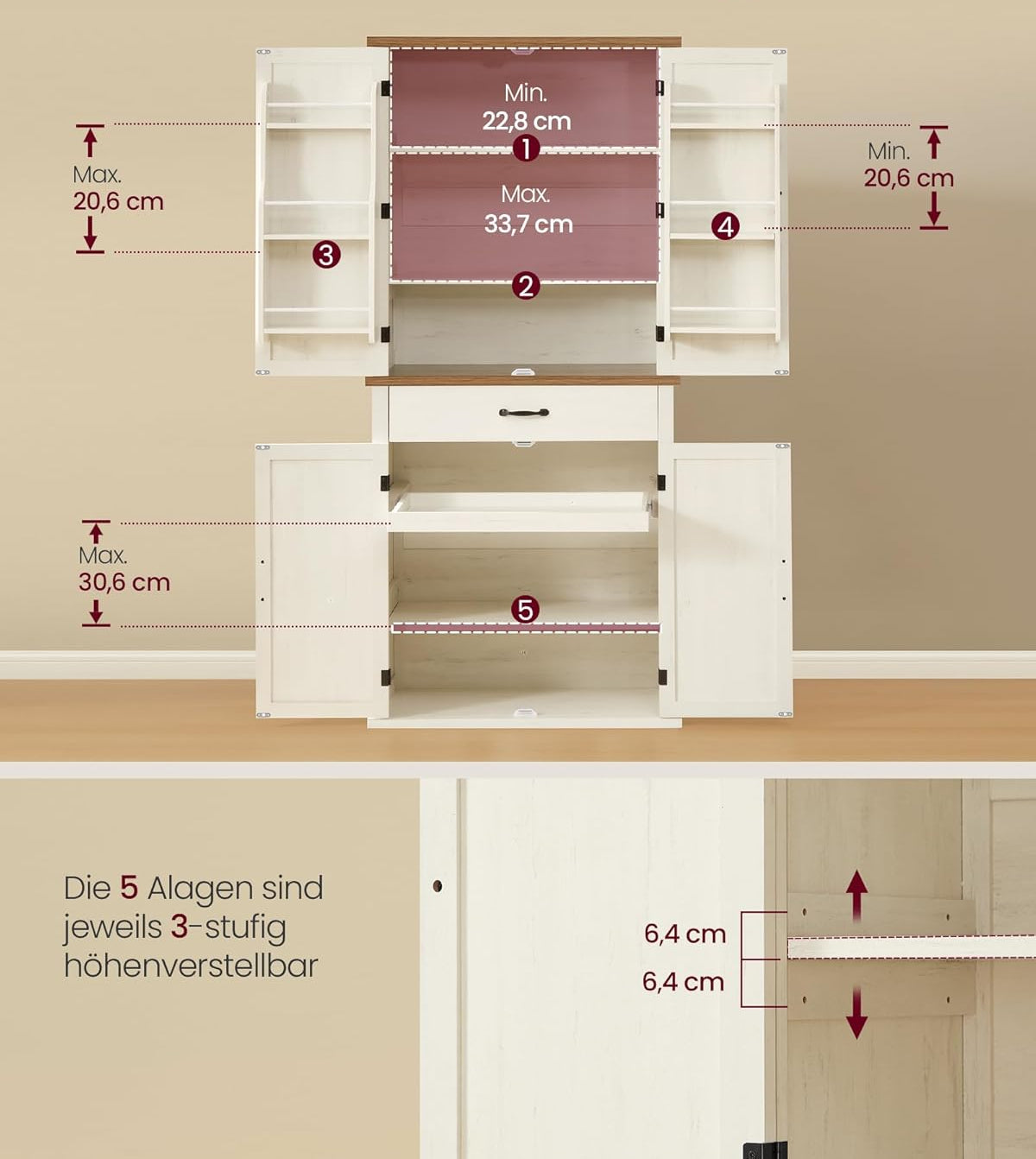 Ντουλάπι Κουζίνας Πολυχρηστικό Βοηθητικό Ράφι Κουζίνας Ντουλάπι Τραπεζαρία Vintage Λευκό BB-K364W02