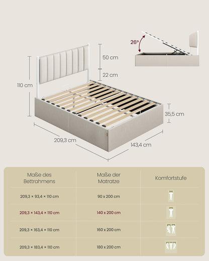 Σκελετός Διπλού Κρεβατιού με αποθηκευτικό Χώρο Κρεβάτι 140x200 εκ με Υδραυλικό σύστημα ανύψωσης RM-B614LH01