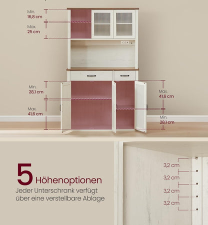 Μπουφές με φωτισμό Ντουλάπι Βοηθητικό Ράφι Κουζίνας με Συρόμενες πόρτες και συρτάρια 39,5 x 106,5 x 180,6 εκ Παλαιωμένο Λευκό BB-K391W02