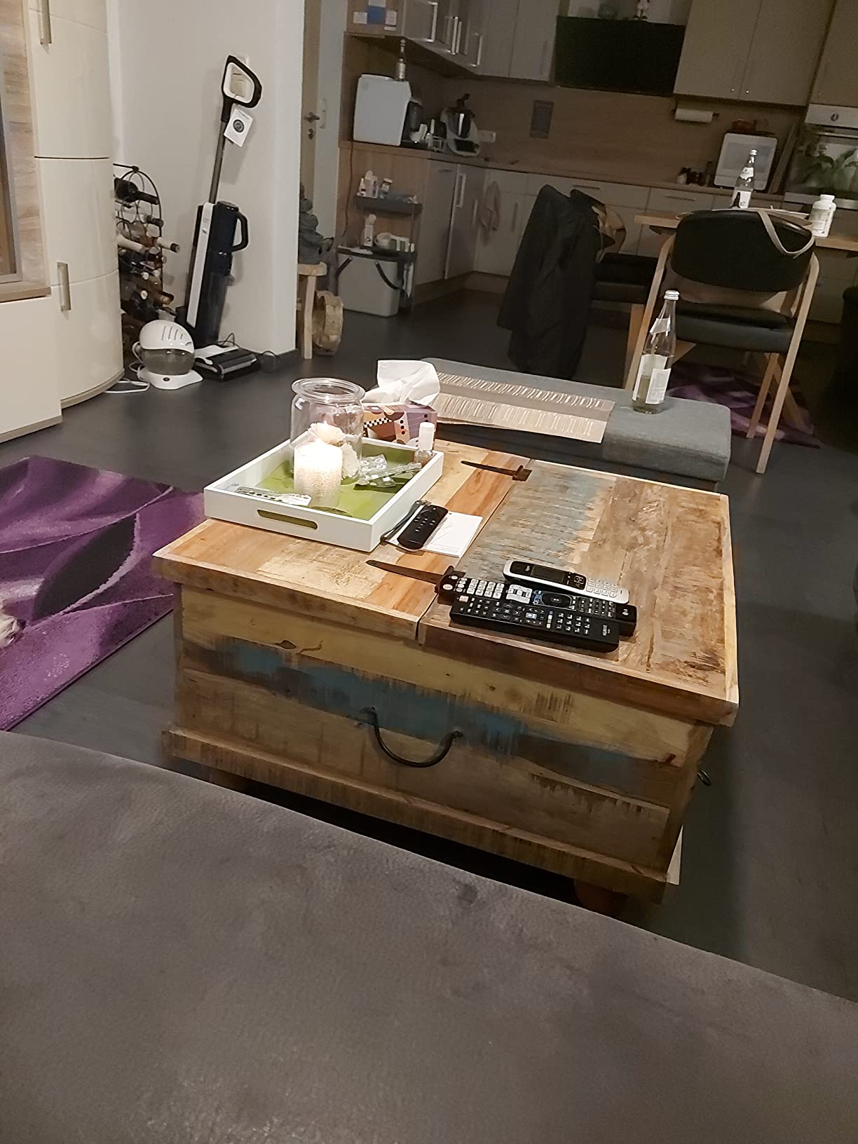 Τραπέζι Σαλονιού Τραπεζάκι Καφέ Βοηθητικό Ανακυκλωμένο Ξύλο Μασίφ Μεγάλο Τετράγωνο με Συρτάρια Τραπέζι Καναπέ 1243978