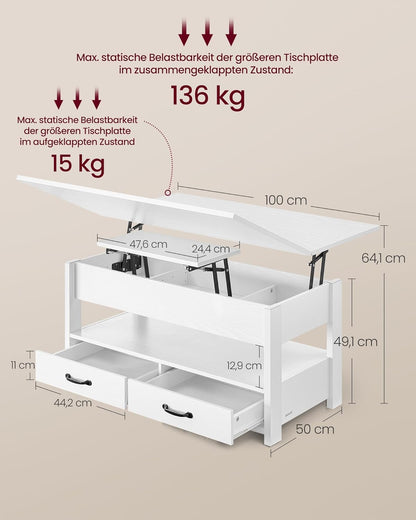 Τραπεζάκι Σαλονιού Με Ρυθμιζόμενο Ύψος Πολυχρηστικό Τραπεζαρία Γραφείο Έως 64 εκ Ύψος LC-T254W02