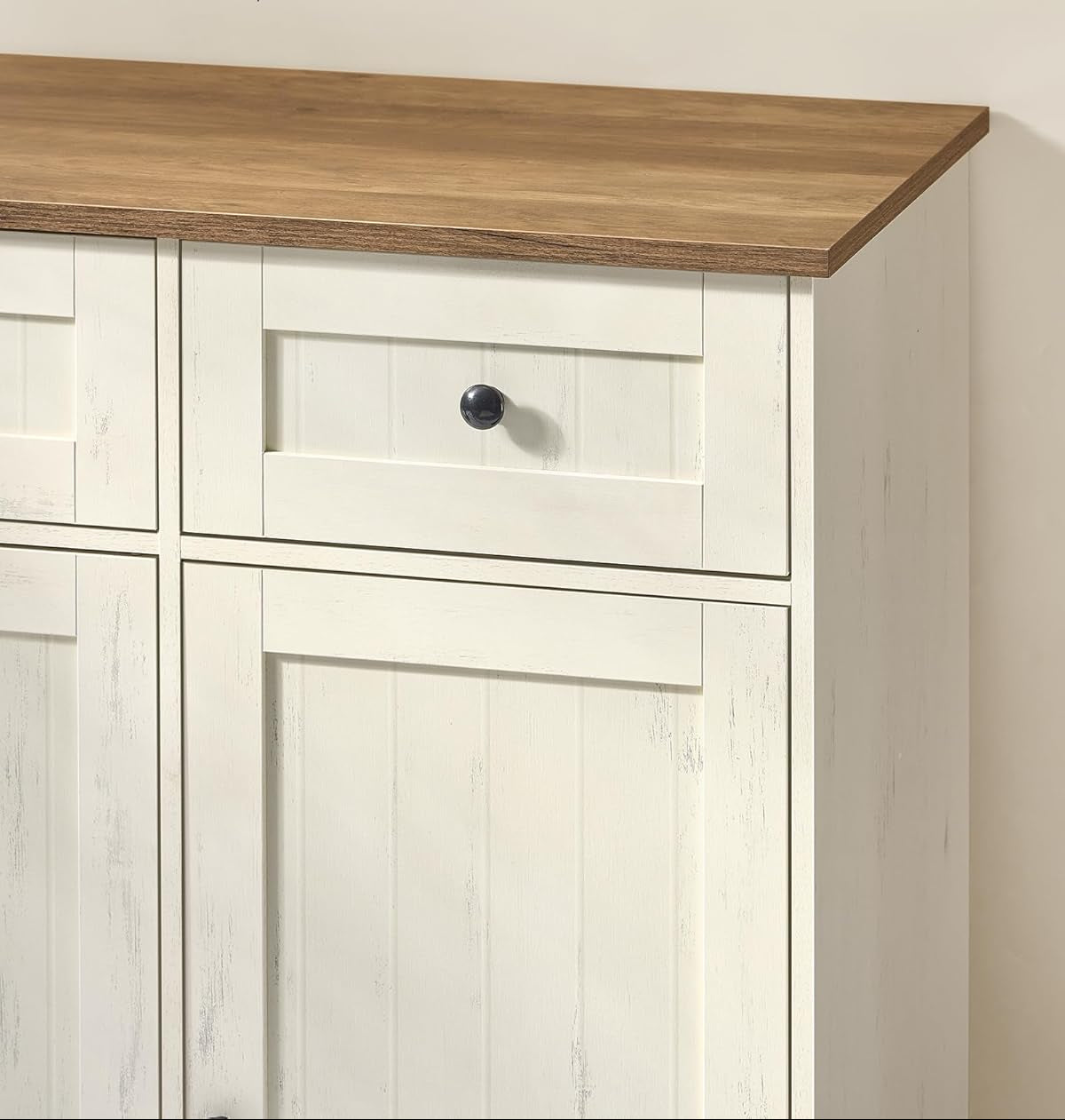 Μπουφές Κουζίνας με Πάγκο Ντουλάπι Βοηθητικό Ράφι Κουζίνας Vintage Λευκό/Μελί Συναρμολόγηση Χωρίς Εργαλεία BB-K376WJ02