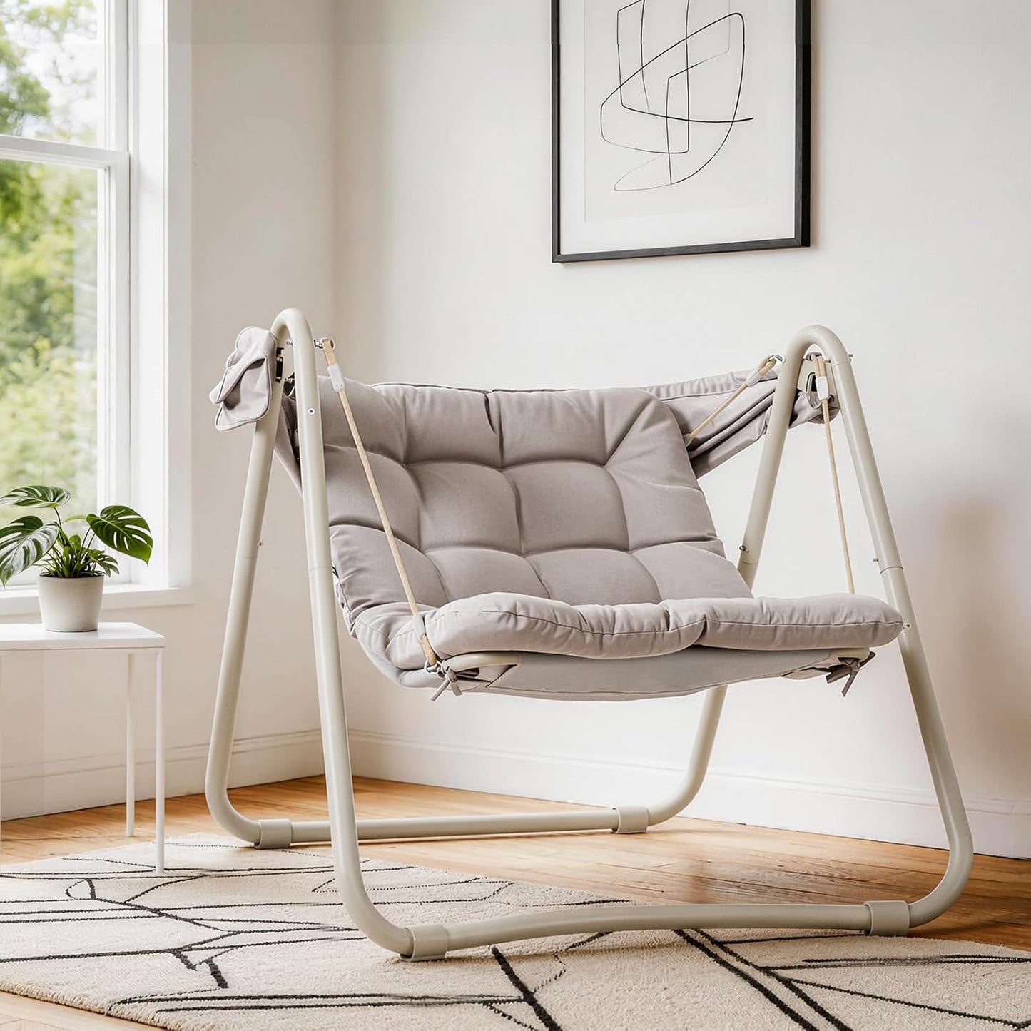 Κρεμαστή Κούνια Κήπου Αιώρα Με Τέντα Κουνιστή Εργονομική Πολυθρόνα Φωλιά με Χοντρό Μαξιλάρι B0-GWDLH5KQ