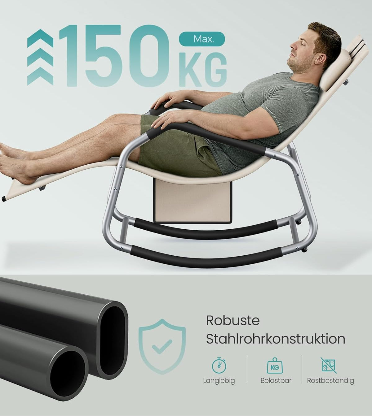 Πολυθρόνα Σεζλόνγκ Κήπου Μπαλκονιού Εργονομική Μεγάλης αντοχής έως 150 κιλά Ξαπλώστρα Κουνιστή με Προσκέφαλο GC-B230WZ01