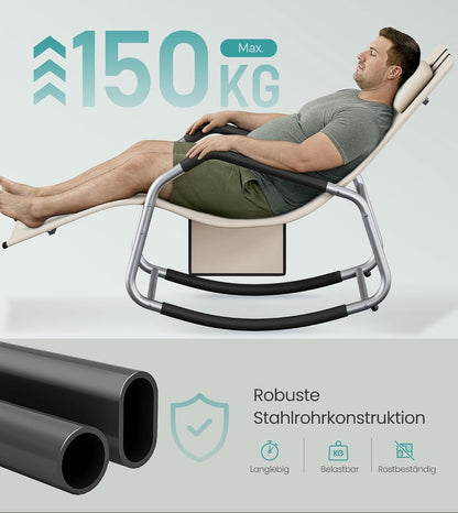 Πολυθρόνα Σεζλόνγκ Κήπου Μπαλκονιού Εργονομική Μεγάλης αντοχής έως 150 κιλά Ξαπλώστρα Κουνιστή με Προσκέφαλο GC-B230WZ01