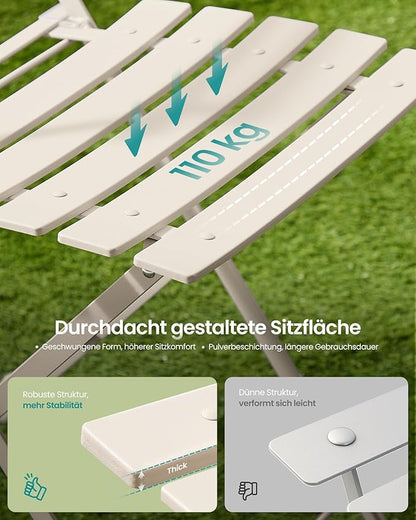 Σετ Επίπλων Κήπου 3 Τεμάχια Πτυσσόμενα 1 Τραπέζι με 2 Καρέκλες Έπιπλα Βεράντας Ατσάλι Ανθεκτικά στις Καιρικές Συνθήκες για Εξωτερικούς Χώρους Μπέζ Καπουτσίνο GG-F036LZ01