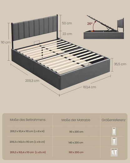 Σκελετός Διπλού Κρεβατιού με αποθηκευτικό Χώρο Κρεβάτι 160x200 εκ με Υδραυλικό σύστημα ανύψωσης RM-B615G02