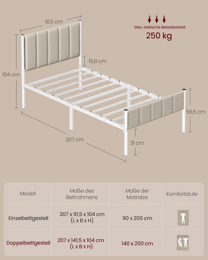 Σκελετός Μονού Κρεβατιού Μπεζ Ανθεκτικό Πλαίσιο 90x200 εκ Κρεβάτι Επενδυμένο με ύφασμα RM-B972LH01