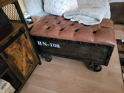 Παγκάκι Μπαούλο Εισόδου από Μασίφ Ξύλο Σκαμπό 80,5 x 41 x 50 εκ. Βοηθητικό Κάθισμα από Δερματίνη 1245768