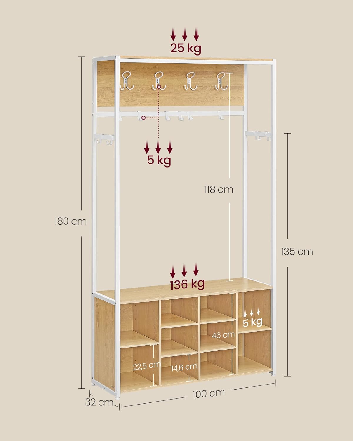 Έπιπλο Εισόδου Βάση για Παλτό Κρεμάστρα Ρούχων Καλόγερος Ντουλάπα Παπουτσοθήκη για διάδρομο HS-R432YA01
