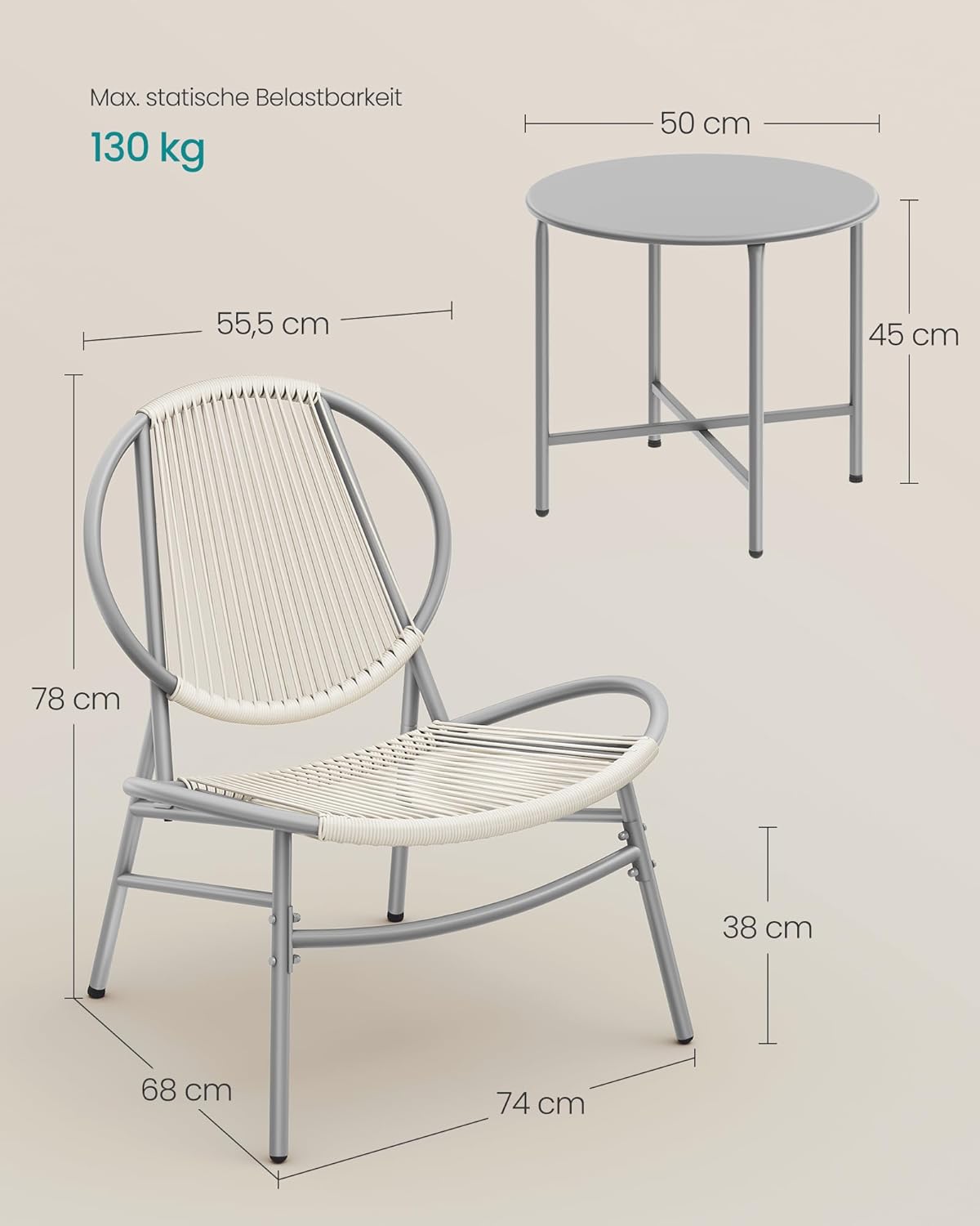 Μοντέρνο Σαλόνι Κήπου Μπαλκονιού σετ 3 τεμ. 2 Καρέκλες Πολυθρόνες Εργονομικές Στιβαρές Αντοχής έως 130 κιλά και Τραπεζάκι GG-F021GZ01