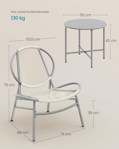 Μοντέρνο Σαλόνι Κήπου Μπαλκονιού σετ 3 τεμ. 2 Καρέκλες Πολυθρόνες Εργονομικές Στιβαρές Αντοχής έως 130 κιλά και Τραπεζάκι GG-F021GZ01