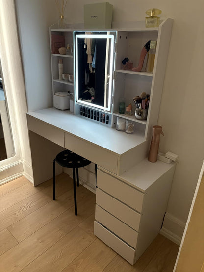 Τραπέζι Μπουντουάρ Μακιγιάζ Tουαλέτας Κρεβατοκάμαρας Καθρέφτης Με Ντουλάπι Λευκό με Φωτισμό LED Ρυθμιζόμενη Φωτεινότητα RD-T624W01