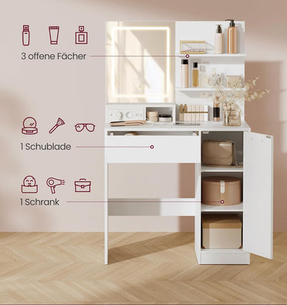 Τραπέζι Μπουντουάρ Μακιγιάζ Tουαλέτας Κρεβατοκάμαρας 80εκ Καθρέφτης με Φωτισμό LED Ρυθμιζόμενο με Πρίζα και USB Θύρες RD-T138W01