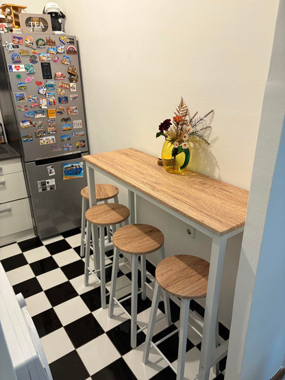 Τραπέζι Μπαρ με 4 Σκαμπό Σετ Τραπέζι Κουζίνας Τραπεζαρίας 120x40 εκ Λευκό Φυσικό B0-8R5WTP9K