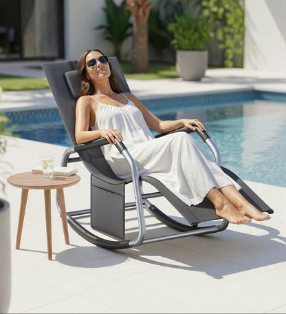 Πολυθρόνα Σεζλόνγκ Κήπου Μπαλκονιού Εργονομική Μεγάλης αντοχής έως 150 κιλά Ξαπλώστρα Κουνιστή με Προσκέφαλο Γκρι GC-B230GZ02