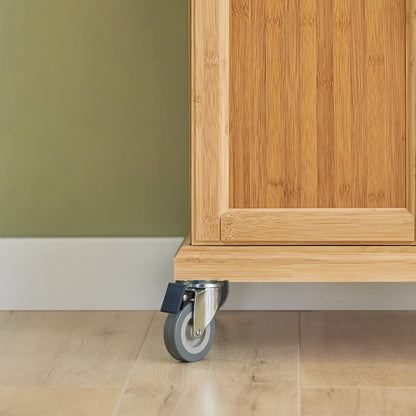 Τρόλεϊ Κουζίνας Νησίδα Ντουλάπι Βοηθητικό Τραπέζι Μπαμπού Ράφι Κουζίνας Boho Επιφάνεια Ανοξείδωτο 66 x 92 x 46 εκ .B0-BG83PYJ3