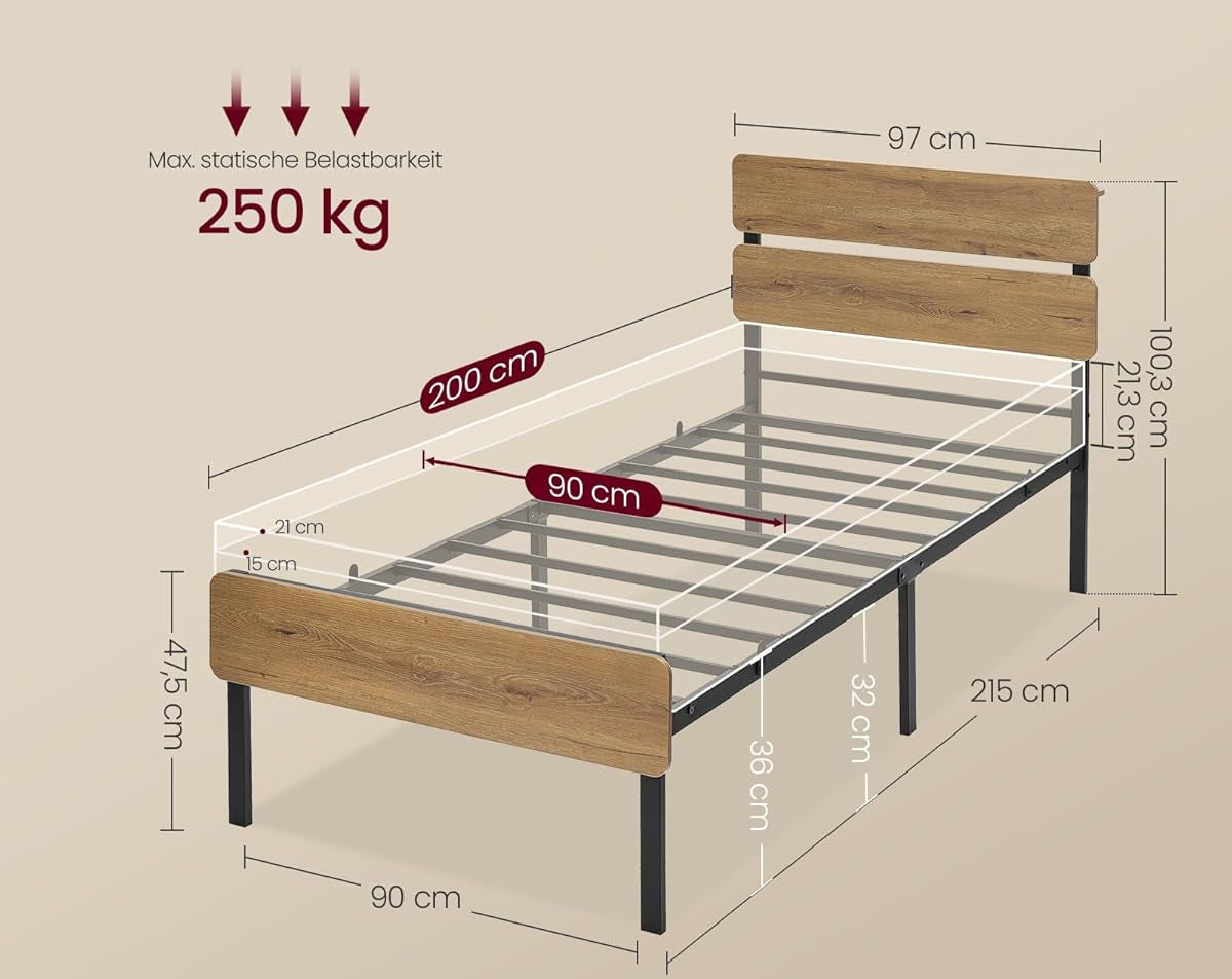 Σκελετός Μονού Κρεβατιού 90 x 200 εκ Μεταλλικός Σκελετός Φωτισμός LED Θύρα USB Αποθήκευση Κάτω από το Κρεβάτι Boho Φυσικό Καφέ RMB-102K01