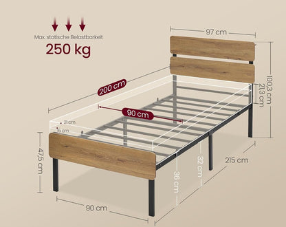 Σκελετός Μονού Κρεβατιού 90 x 200 εκ Μεταλλικός Σκελετός Φωτισμός LED Θύρα USB Αποθήκευση Κάτω από το Κρεβάτι Boho Φυσικό Καφέ RMB-102K01