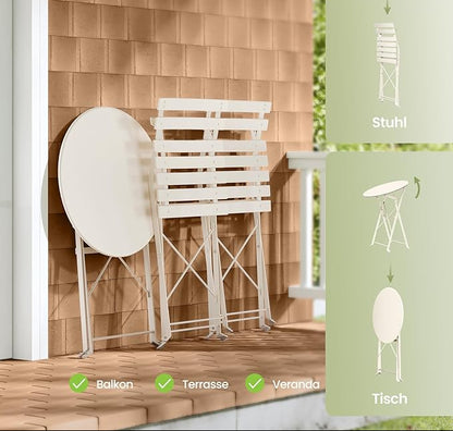 Σετ Επίπλων Κήπου 3 Τεμάχια Πτυσσόμενα 1 Τραπέζι με 2 Καρέκλες Έπιπλα Βεράντας Ατσάλι Ανθεκτικά στις Καιρικές Συνθήκες για Εξωτερικούς Χώρους Μπέζ Καπουτσίνο GG-F036LZ01