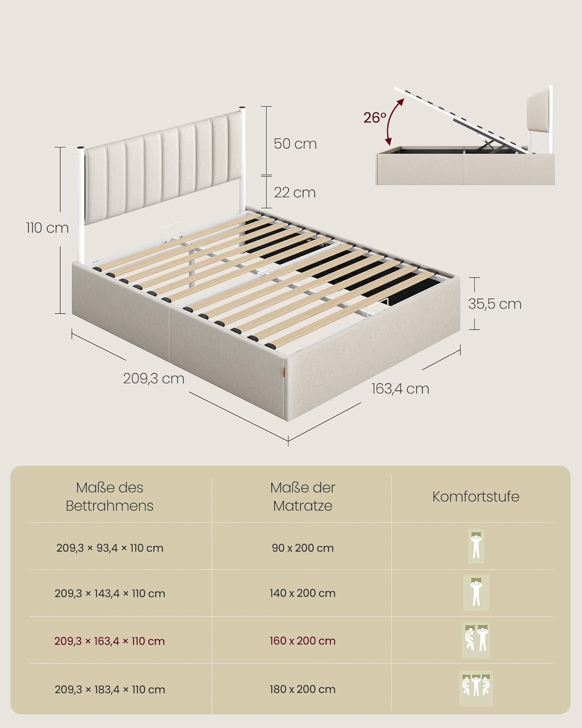 Σκελετός Διπλού Κρεβατιού με αποθηκευτικό Χώρο Κρεβάτι 160x200 εκ με Υδραυλικό σύστημα ανύψωσης RM-B615LH01