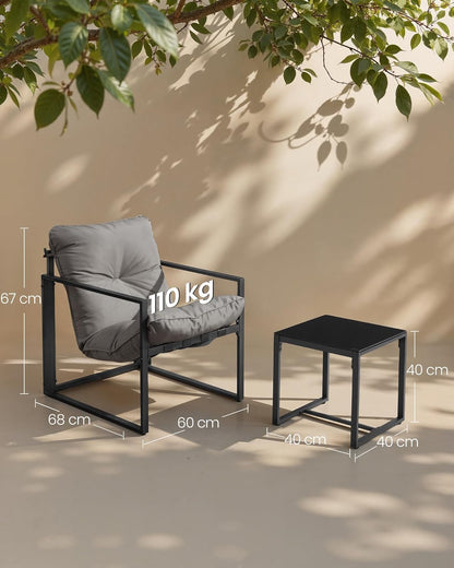 Σετ Επίπλων Κήπου 3 τεμαχίων 2 Καρέκλες Πολυθρόνες με Αδιάβροχα Χοντρά Μαξιλάρια 1 Τραπεζάκι για Βεράντα Μπαλκόνι  GG-F039GZ01