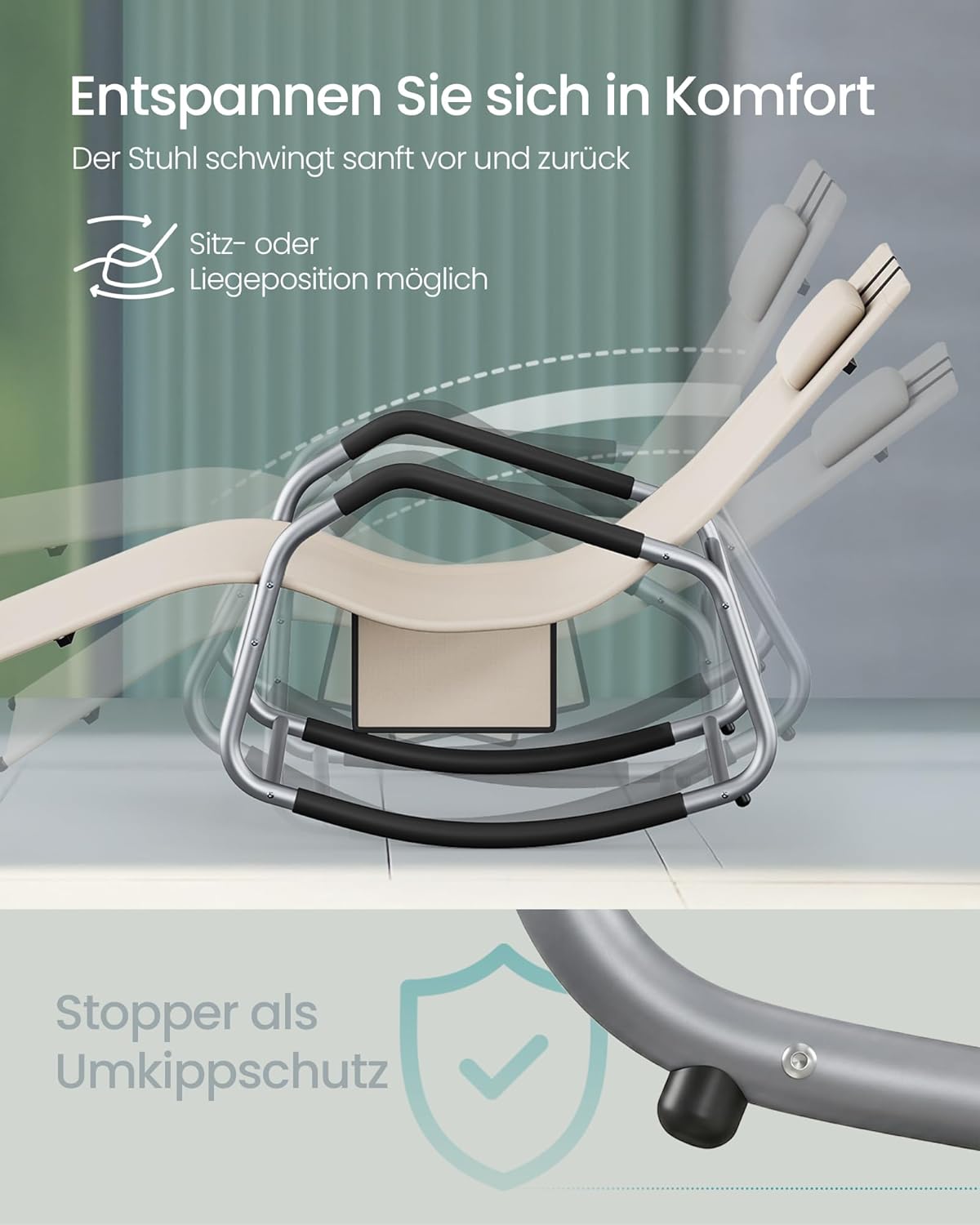 Πολυθρόνα Σεζλόνγκ Κήπου Μπαλκονιού Εργονομική Μεγάλης αντοχής έως 150 κιλά Ξαπλώστρα Κουνιστή με Προσκέφαλο GC-B230WZ01