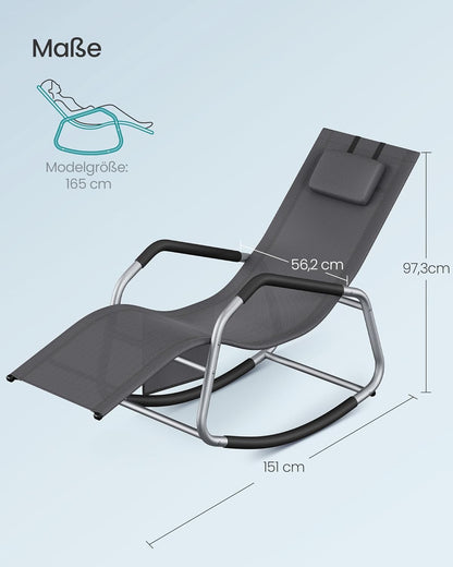 Πολυθρόνα Σεζλόνγκ Κήπου Μπαλκονιού Εργονομική Μεγάλης αντοχής έως 150 κιλά Ξαπλώστρα Κουνιστή με Προσκέφαλο Γκρι GC-B230GZ02